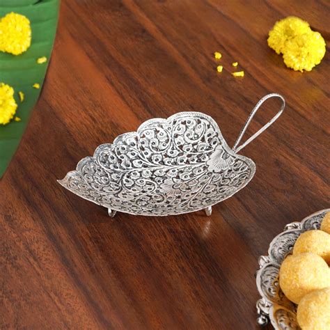 Aaradhya Silver Leaf Platter Online - Premium Devotion | Nestasia