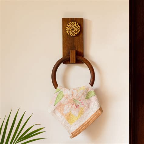 Floral Block Hand Carved Towel Ring Holder Online in India – ExclusiveLane