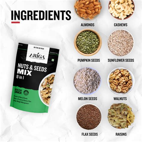 Nutty Mix- Ariga Premium Nuts Roasted Seeds Trail Mix 8-in-1 200 gm ...
