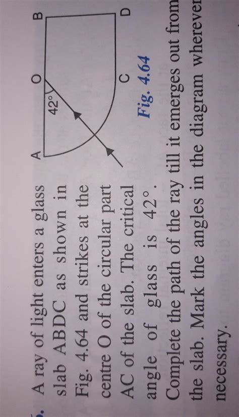 A ray of light enters a glassslab ABDC as shown in42°Fig. 4.64 and ...