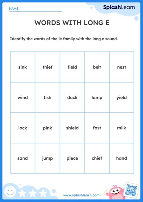 Identify the Long E Words of the 'ie' Family — Printable ELA Worksheet