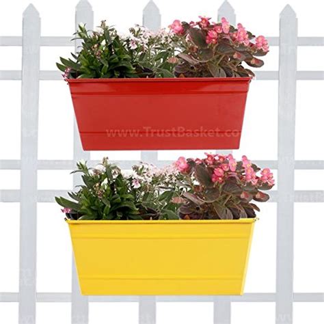 TrustBasket Rectangular Railing Planter - Red and Yellow (12 Inch) Set ...