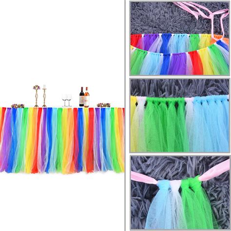 Buy Rainbow Tulle Table Skirt for Birthday Party Tutu Table Skirts for ...