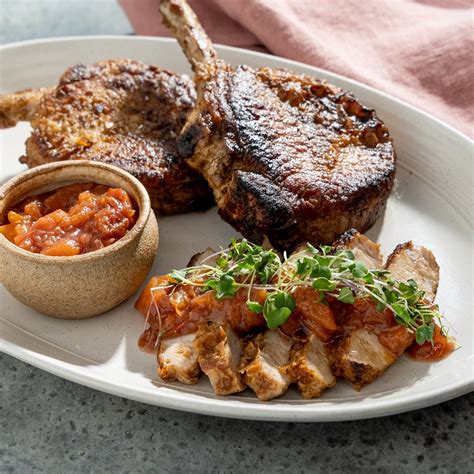 French Pork Chop with Peach Chutney and Microgreens Recipe – Magnolia
