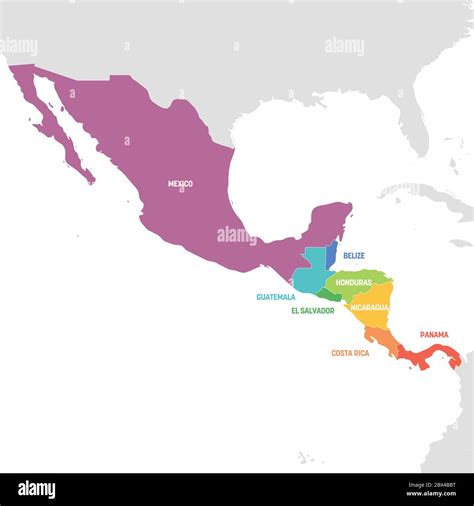 Central America Region. Colorful map of countries in central part of America. Vector ...