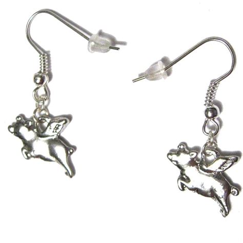 Flying Pigs Silver Plated Charm French Hook Dangle Earrings ...