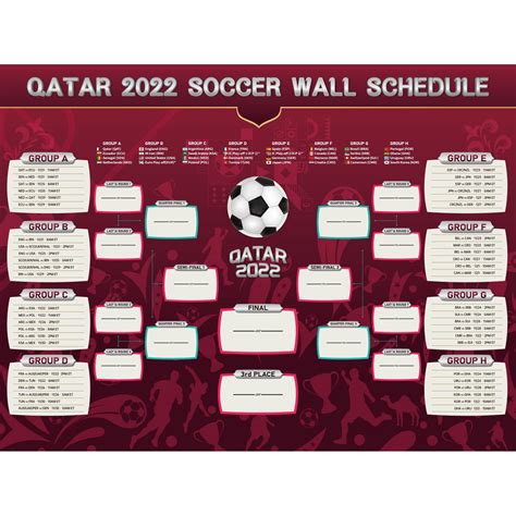 Buy Qatar 2022 World Soccer Game Wall Chart Schedule - Soccer Matches ...