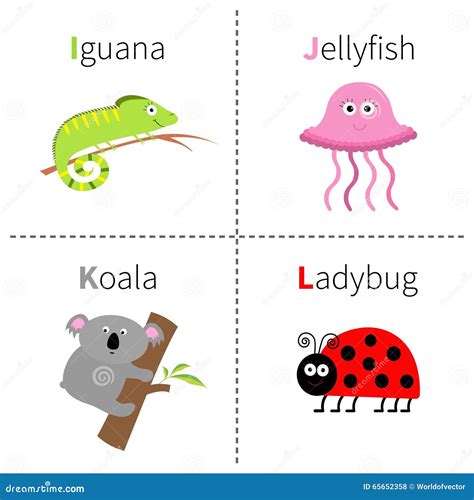 Letra I J K L Alfabeto Del Parque Zoológico De La Mariquita De La Koala De Las Medusas De La ...