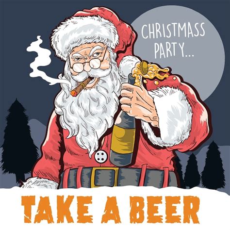 Christmas party take a beer | Premium Vector
