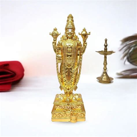 Gold-Plated Matte Venkateshwara Idol for Home & Car Decor