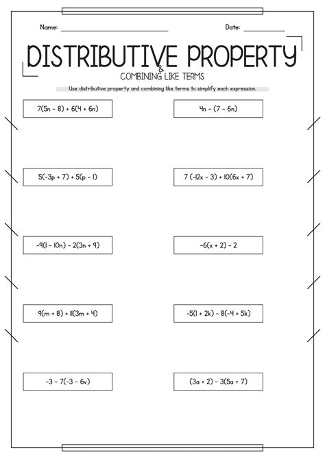 Distributive Property and Combining Like Terms Worksheet | Combining ...