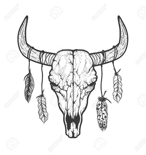 Skull Bull Cow Flowers Drawing Vector Drawings Sketch Tattoo Bison ...
