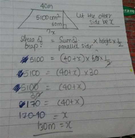 A trapezium with an area of 5100 cm2 has the perpendicular distance ...