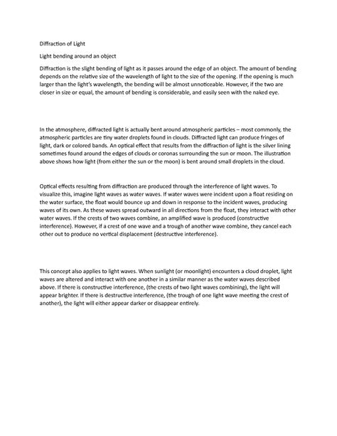 Page 1 - Lecture notes - Diffraction of Light Light bending around an ...