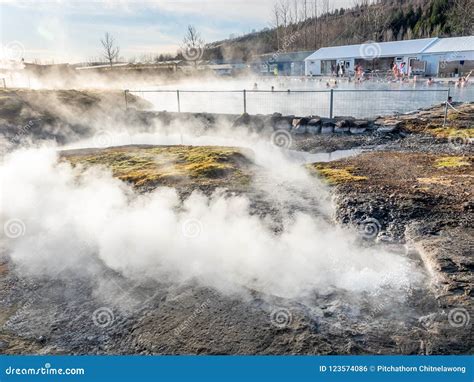Secret Lagoon Hot Spring in Fludir, Iceland Stock Photo - Image of ...
