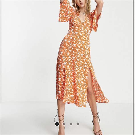 asos orange and white dress angel sleeve two... - Depop
