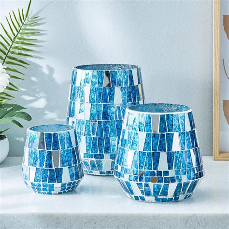 Buy Mabel Decor Glass Mosaic Patterned Hurricane Candle Holder from ...