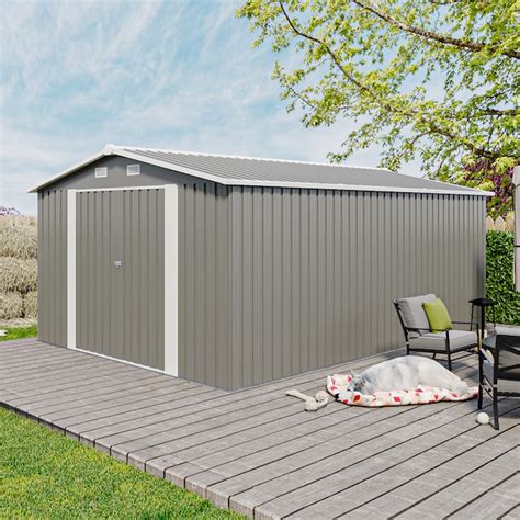 Mondawe 10-ft x 14-ft 3 Lockable Doors Metal Storage Sheds Galvanized ...