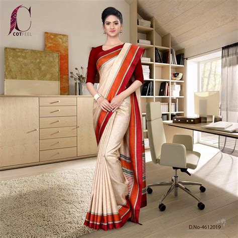 Beige And Maroon Tripura Cotton Teacher Uniform Saree– Uniform Sarees