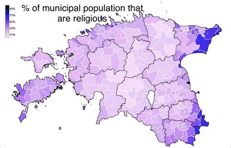 % of Religious people in Estonia and Percentage of ethnic Estonians in each municipality : r/MapPorn
