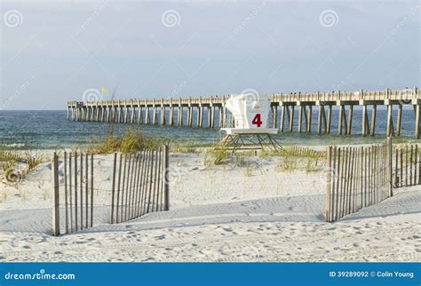 Pensacola Beach Dunes and Fishing Pier Stock Photo - Image of america ...