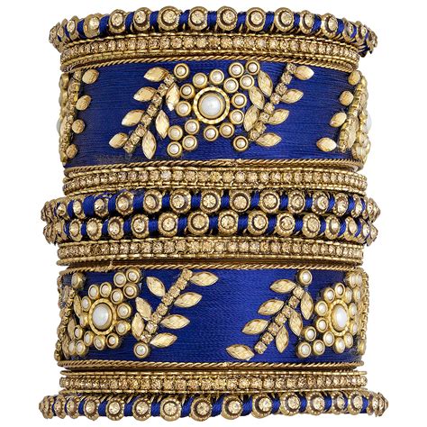Buy Peora Gold Plated Blue Ethnic Silk Thread Bangles Set for Women ...
