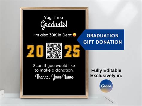 Editable Graduation Gift Donation Sign, Humorous Go Fund Me Gift ...