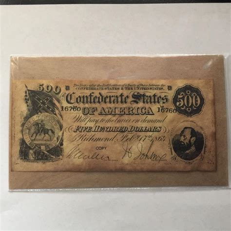Confederate states 500 dollar bill copy (16760) 1864 Five Hundred ...