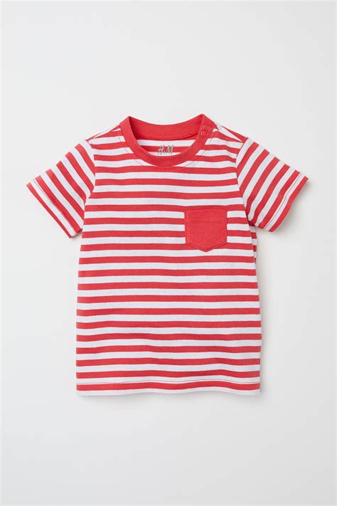 Cotton T-shirt - Red/White striped - Kids | H&M IN