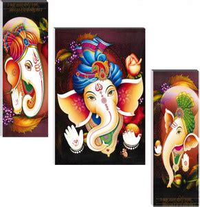 SNDArt Set Of 3 LORD GANESHA Wall Paintings For Living Room Digital ...