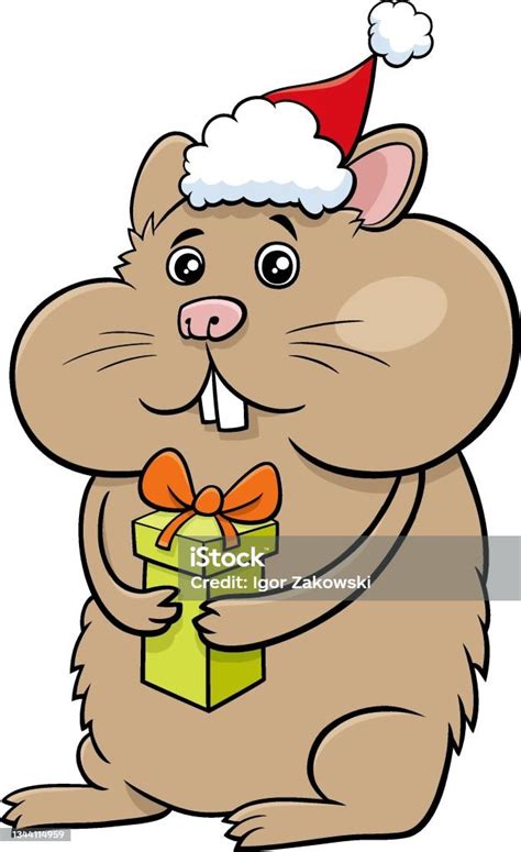 Karakter Hewan Hamster Kartun Dengan Hadiah Pada Waktu Natal Ilustrasi ...