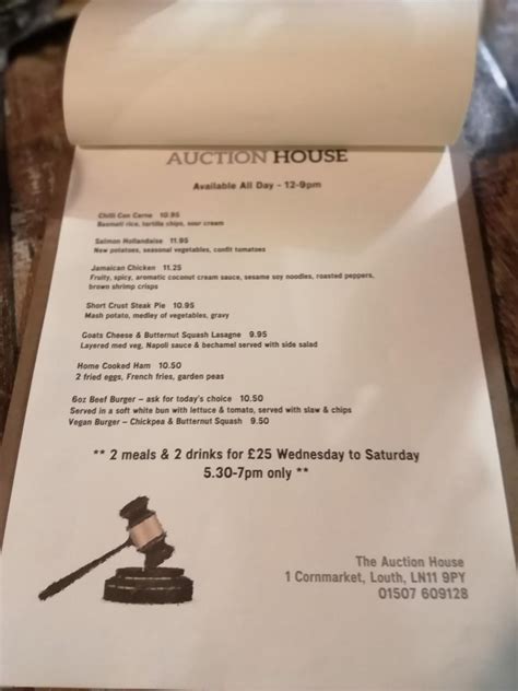 Menu at Restaurant Auction House, Louth