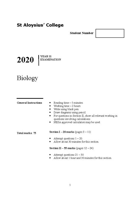 Aloy's Year 11 Exam Complete EXAM 2020 - St Aloysius’ College Student ...