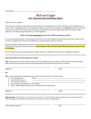 Fillable Online EVV- Electronic Visit Verification Notice - Home Care ...