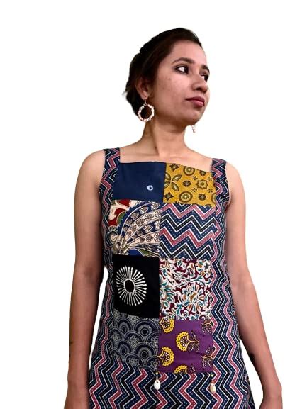 Buy Weavers Saga Women's Ajrakh Patch Pure Cotton Floral Summer Dress ...