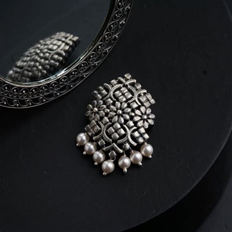 Floral Pentagon Brooch - House of Aadyaa Premium Silver Jewelry