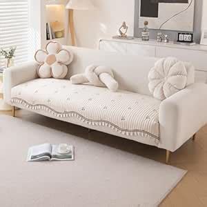 HOKIPO Premium Dutch Velvet Sofa Cover Mat with Frill for 1/2/3 Seater ...