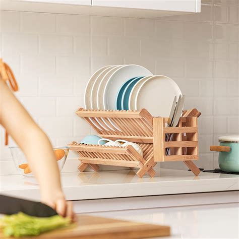 HBlife Dish Rack, Bamboo Folding 2-Tier Collapsible India | Ubuy