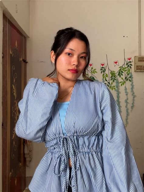 Blue & White Striped V Neck Bell Sleeve Knot Top – Littlebox India