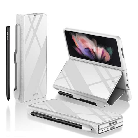 Samsung Galaxy Z Fold 3 Back Cover, Luxury Glass Flip Case With Pen ...