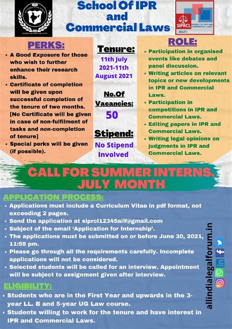 [Internship Opportunity] Call for Interns at School of IPR & Commercial ...