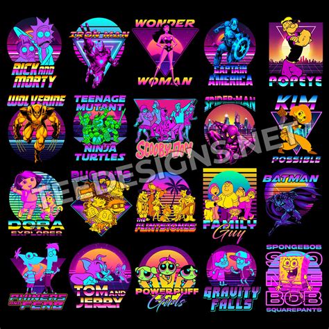 27 Retro Neon Cartoon Designs PNG – Tee Designs