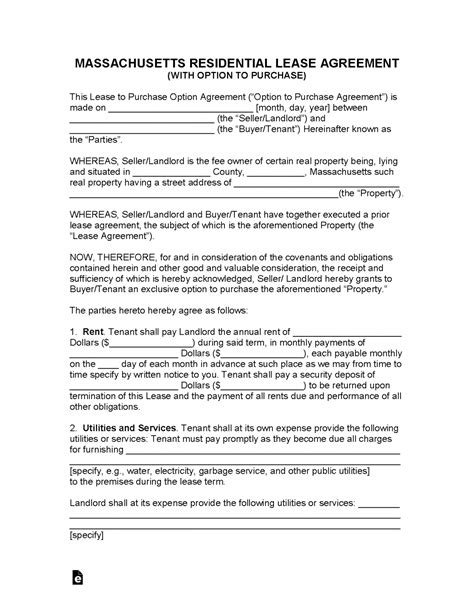 Free Massachusetts Lease Agreement Templates (6) | PDF | WORD | RTF