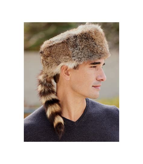 Rabbit Fur Davy Crockett Hat with Raccoon Tail for Men: FurHatWorld.com