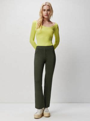Buy COVER STORY Olive Solid Flared Jeggings Online