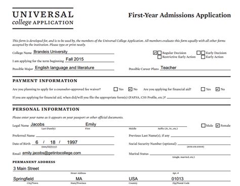 Image result for College Application Example