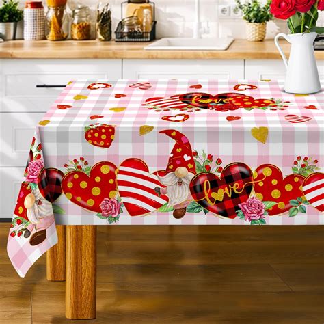 Amazon.com: Unibyby Valentines Day Tablecloth, Valentines Tablecloth ...
