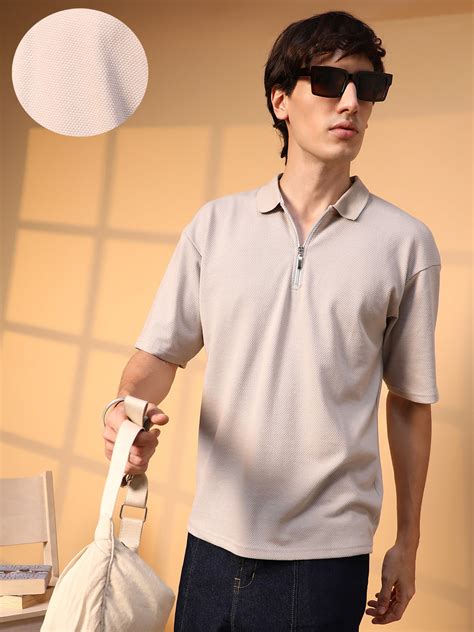 Rs. 799 | Campus Sutra men's Saltbox Beige Solid Oversized Polo T-Shirt ...