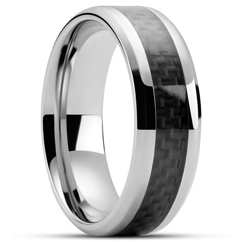 Hyperan | 1/3" (8 mm) Silver-tone Titanium Ring with Carbon Fibre Inlay ...