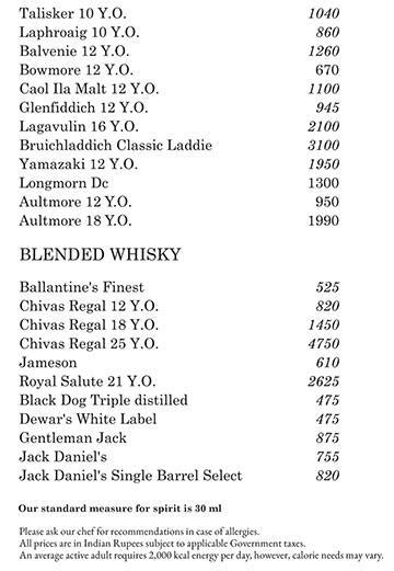 Menu at Al Di La, Pune